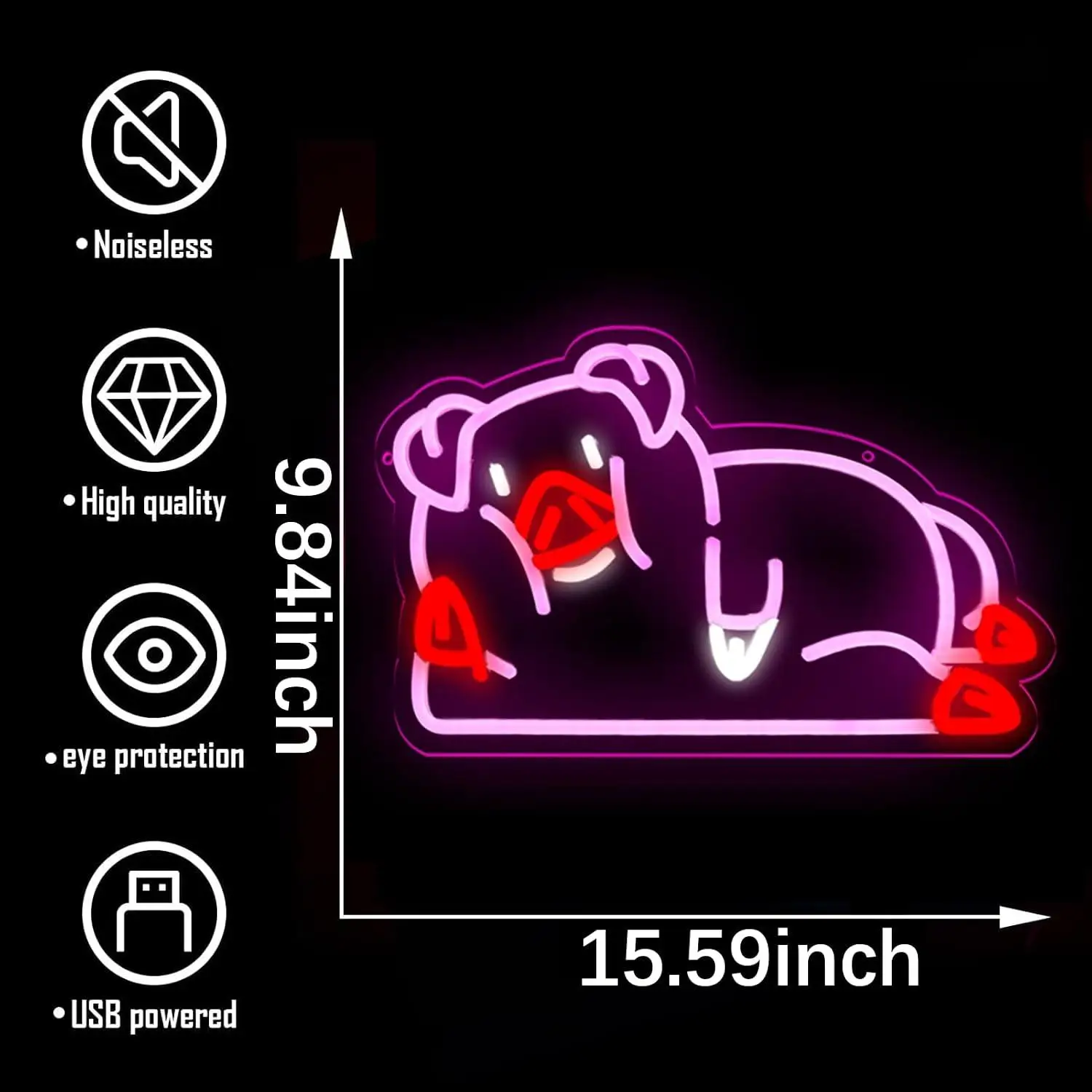 Pig Neon Sign USB Dimmable LED Neon Lights For Game Room Bedroom Boys Room Wall Hanging Cartoon Cute Art Display Gamer Gifts