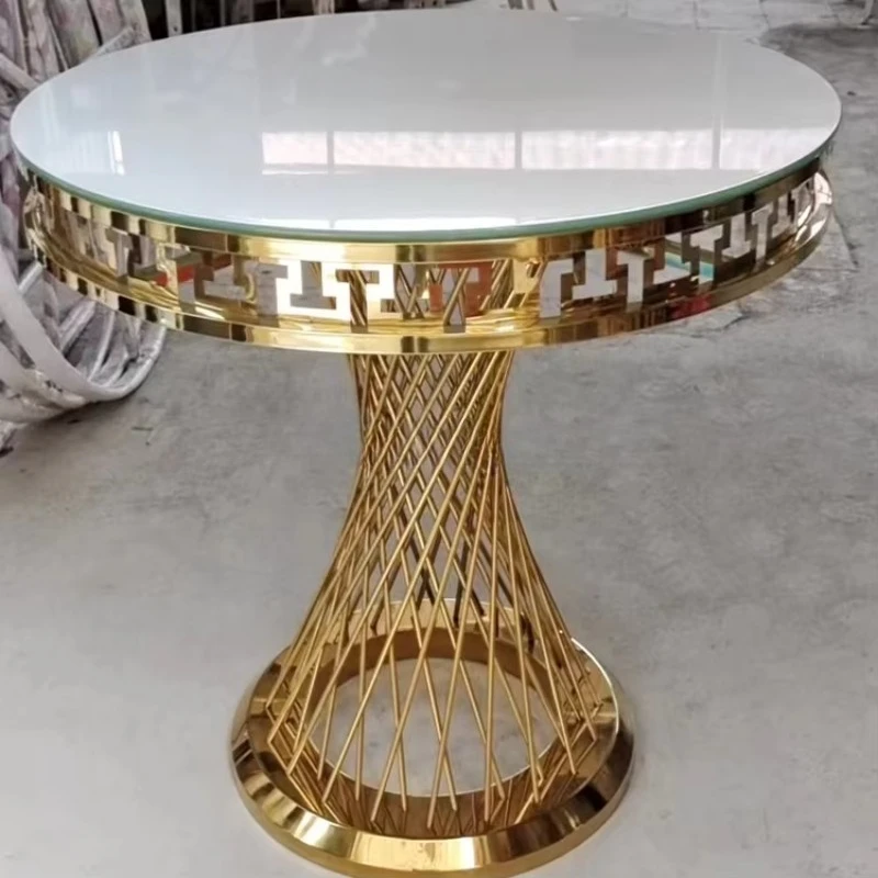 

L-066 Hot Sale Gold Stainless Steel Base Cake Display Table Mirror Glass Plinth Stand Coffee Metal Luxury Wedding Tables