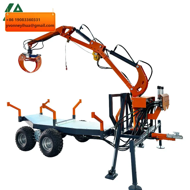 Cheap Price ATV Log Timber Trailer With Crane Hydraulic Loader Engine-Powered Forestry Machinery