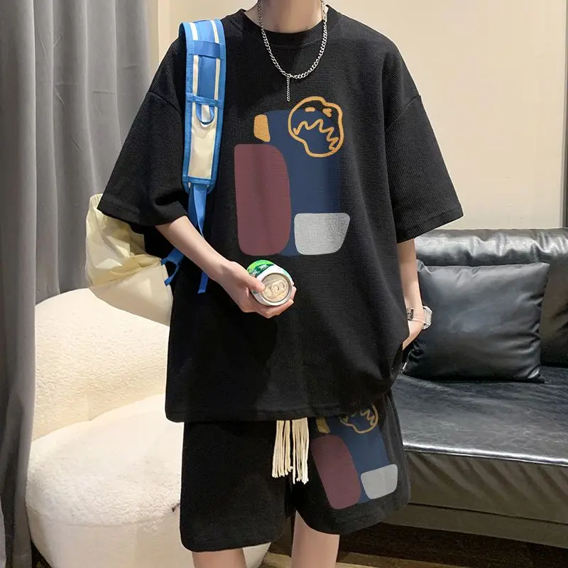 

Short-sleeved T-shirt Men's Summer Half-sleeved Jumper Loose Trendy Printed T-shirt Casual Two-piece Set