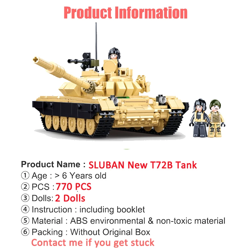 SLUBAN WW2 Military Tank Army Friends Armored Vehicle Mould King Building Bricks Classic Moc Blocks Action Figures Toy Boys Gift