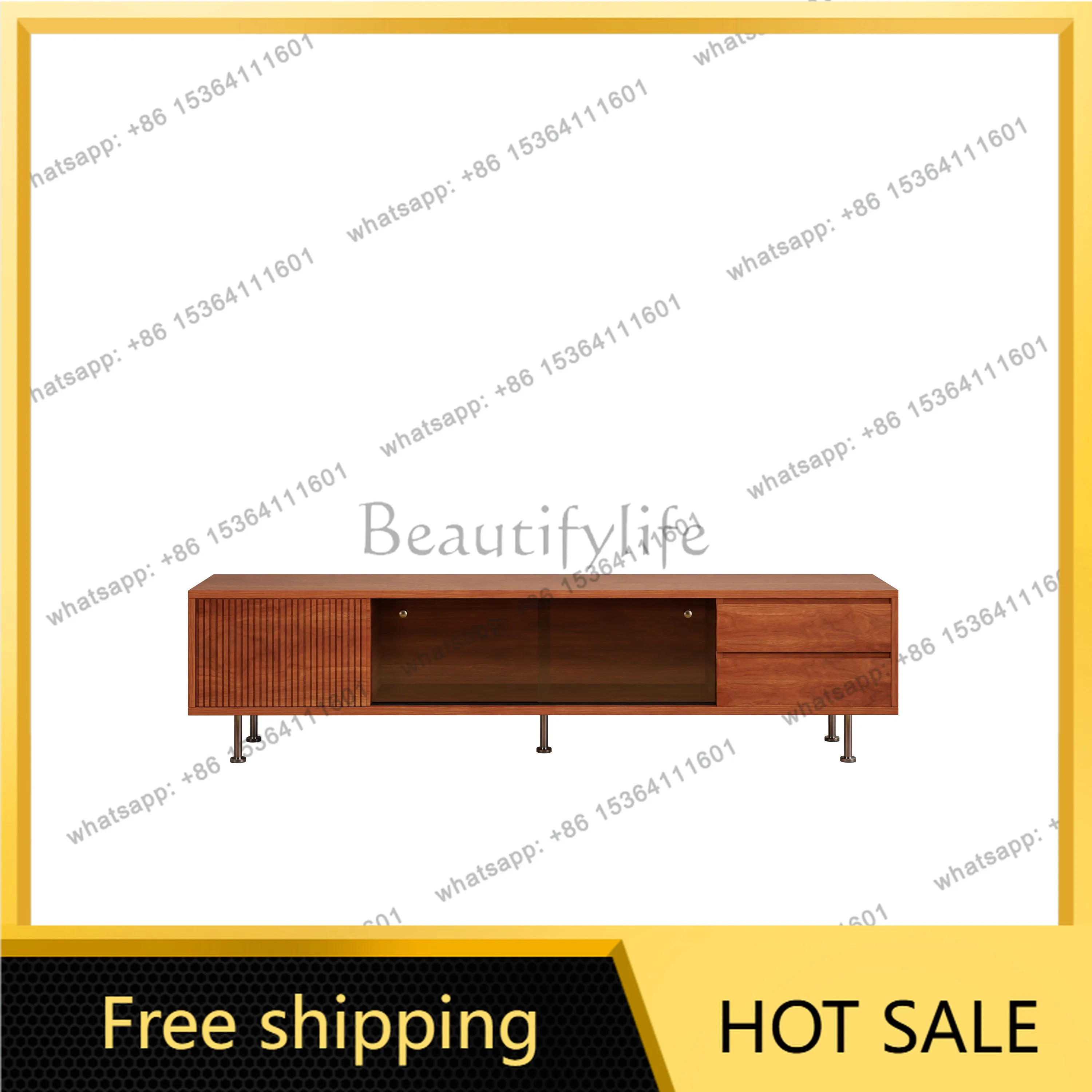 PJ living room household medieval TV cabinet solid wood storage locker integrated