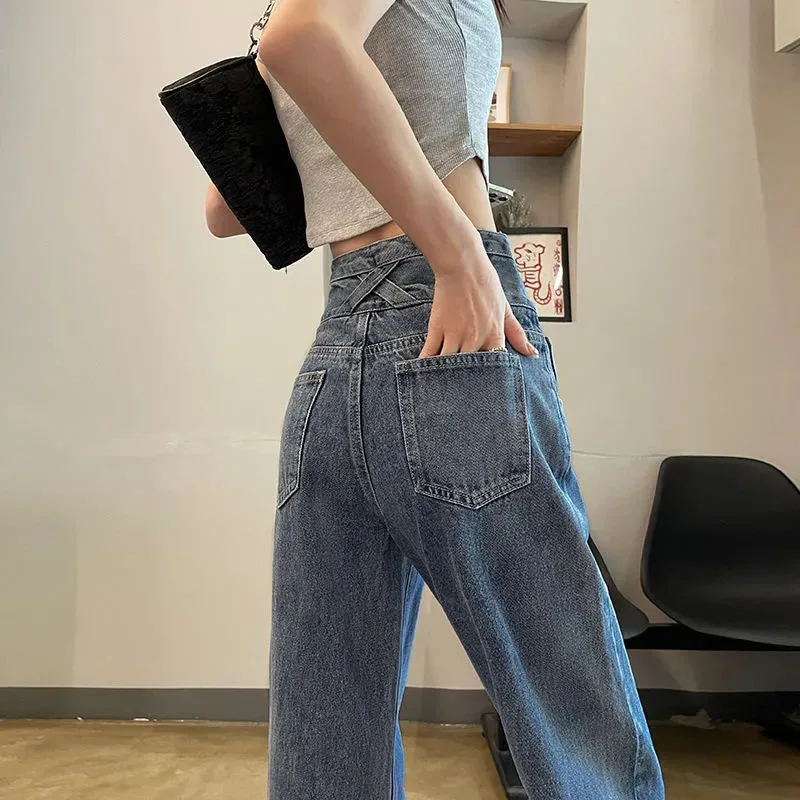 

High-waisted Straight-leg Jeans For Womens Spring Autumn, Loose Wide-leg Pants, High Street Girls, Casual Denim Trousers, Trendy