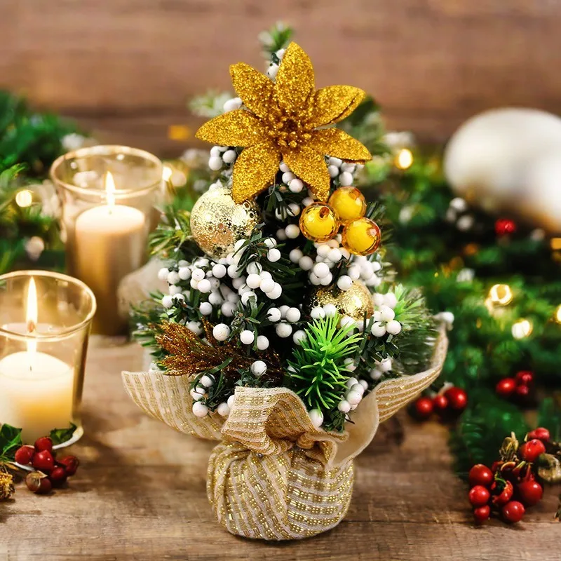 

20cm Tabletop Christmas Tree Ornaments Mini Dining Table Holiday Decorations Xmas Tree Decor For Children's Festival Gift