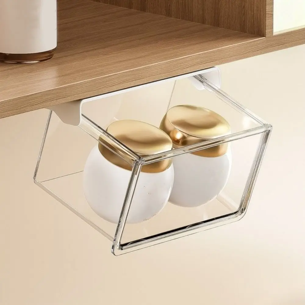 

Plastic Drawer Style Storage Box Self Adhesive Transparent Under Desk Drawer Organizer Large Capacity Space Saving