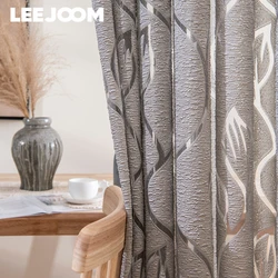 LEEJOOM Jacquard Leaf Designer Gray Polyester Fiber Window Screen Floor Window Screen Curtain For Kitchen Bedroom Home Decor