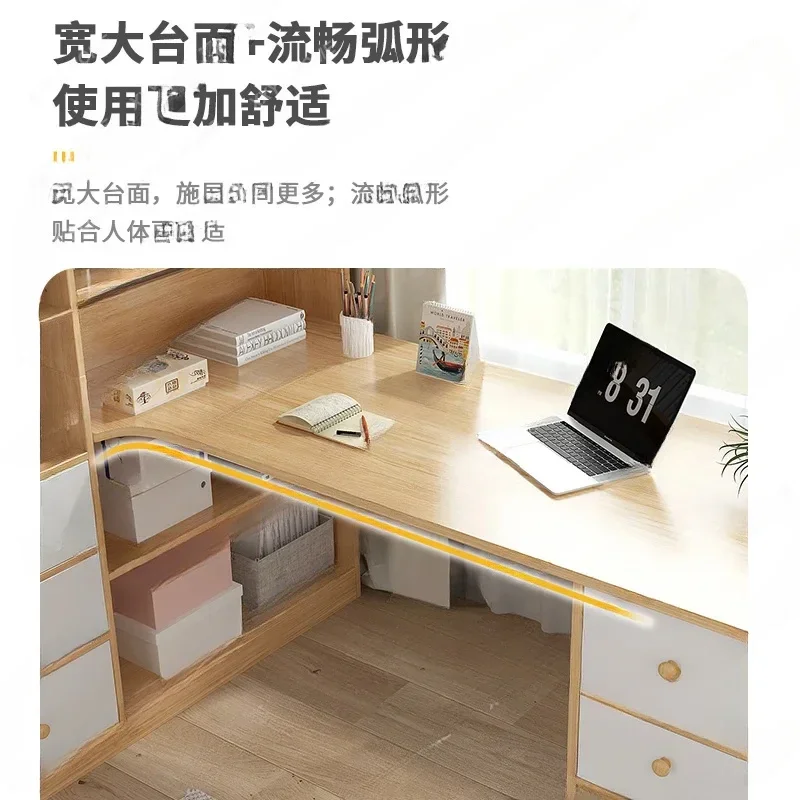 Computer Desk Bookshelf Integrated Shelves Drawers Large Laptop Home Bedroom Student Study Writing Desk Simple Office Table
