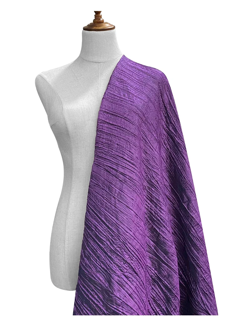 Sale Purple Pleated Dress Fabric Material Per Half Meter,Haute Couture Irregular Pleat Designer Fabrics For Sewing Lady Shirt