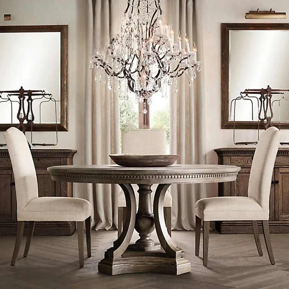 lxАмериканский круглый стол из цельного дерева, неоклассический круглый стол, дубовый старый обеденный стол в европейском стиле