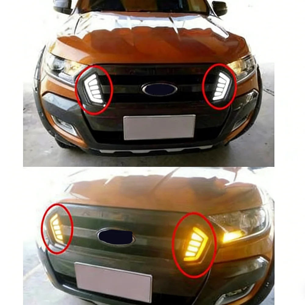 

For Ford Ranger 2015-2017 LED DRL Daytime Running Light Daylight Fog Lamp with Turn Signal GRILLS LAMP
