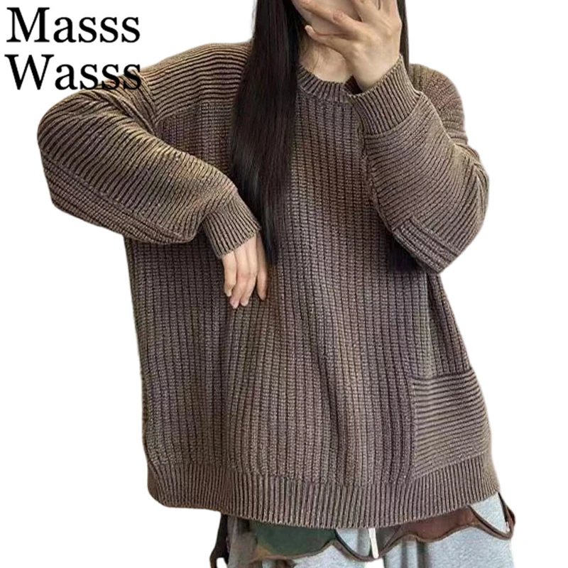 

Mass Wasss Брендовые модные зимние теплые джемперы женские классические винтажные свободные повседневные свитера с круглым вырезом женские хлопковые пуловеры большого размера