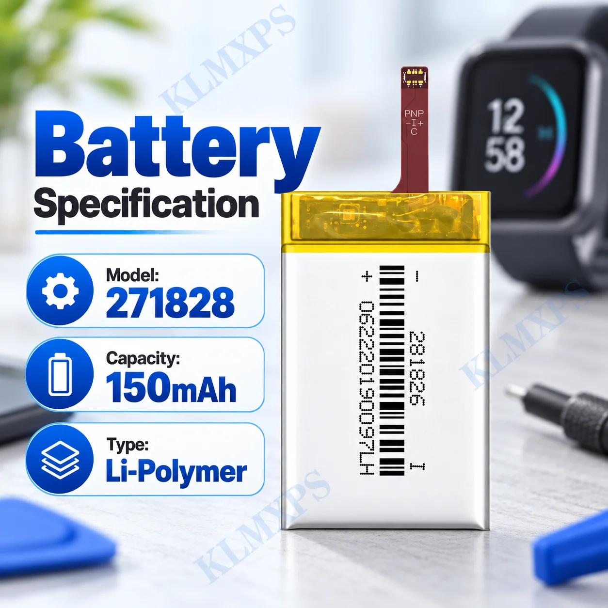 150mAh 271828 Li Polymer Battery Replacement for Versa Lite Smart Watch Rechargeable Battery with Repair Tool Kit