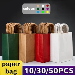 10/30/50pcs Sacchetto regalo per feste di festa con manico Sacchetto per la spesa di gioielli Sacchetto di carta colorata per regalo di matrimonio di San Valentino di Natale