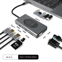 14-in-1 Type-C Docking Station Usb Hub Dual HDMI Wireless Charging Pc Computer Laptops for Xiaomi Lenovo Macbook 13 15 Air