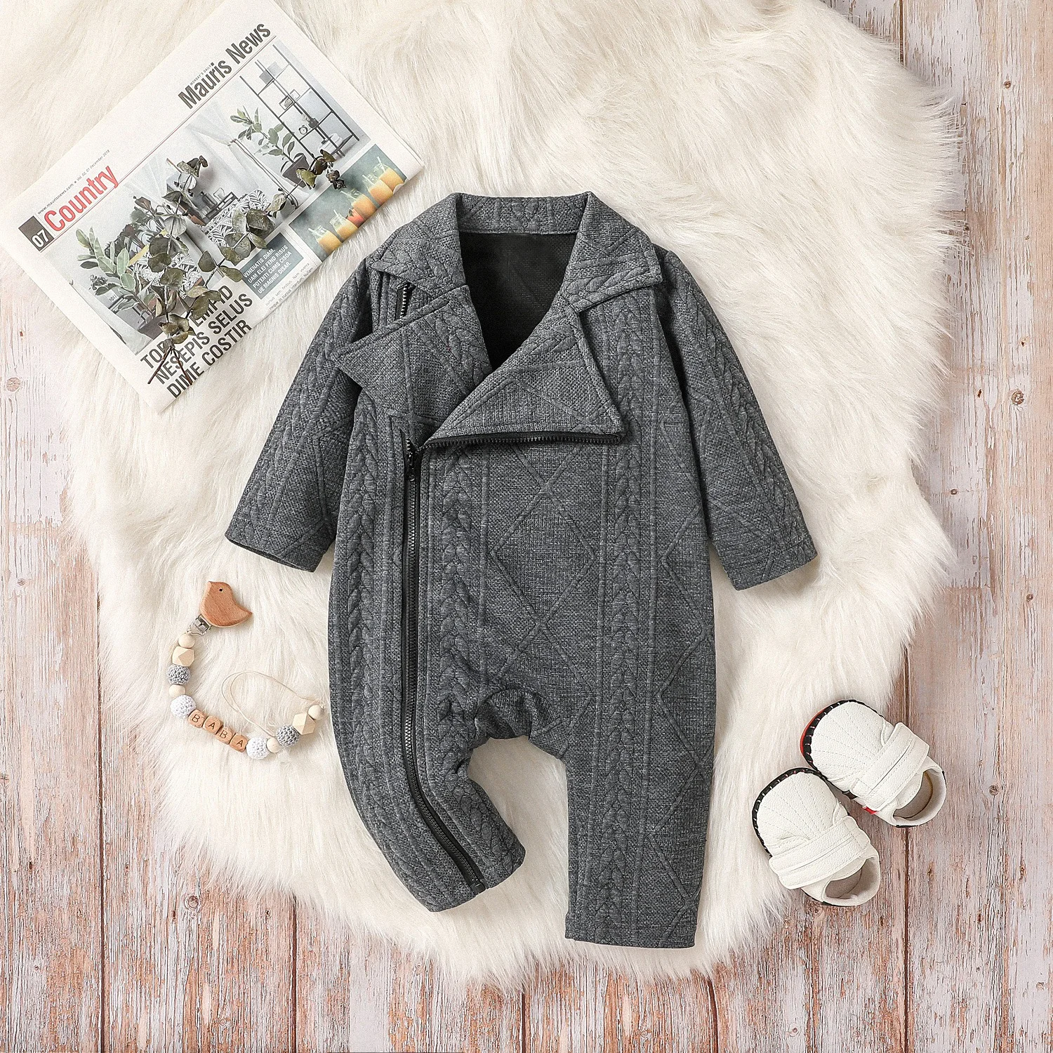 Baby Boys Autumu/Winter Long Sleeve Turn-down Collar With Zipper Casual Daily Jumpsuit