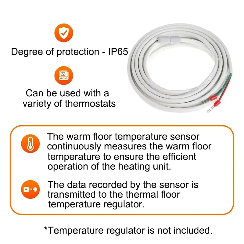 NTC 10K Indoor 3-Meter Cable Floor Heating Sensor, Temperature Controller, Waterproof Probe