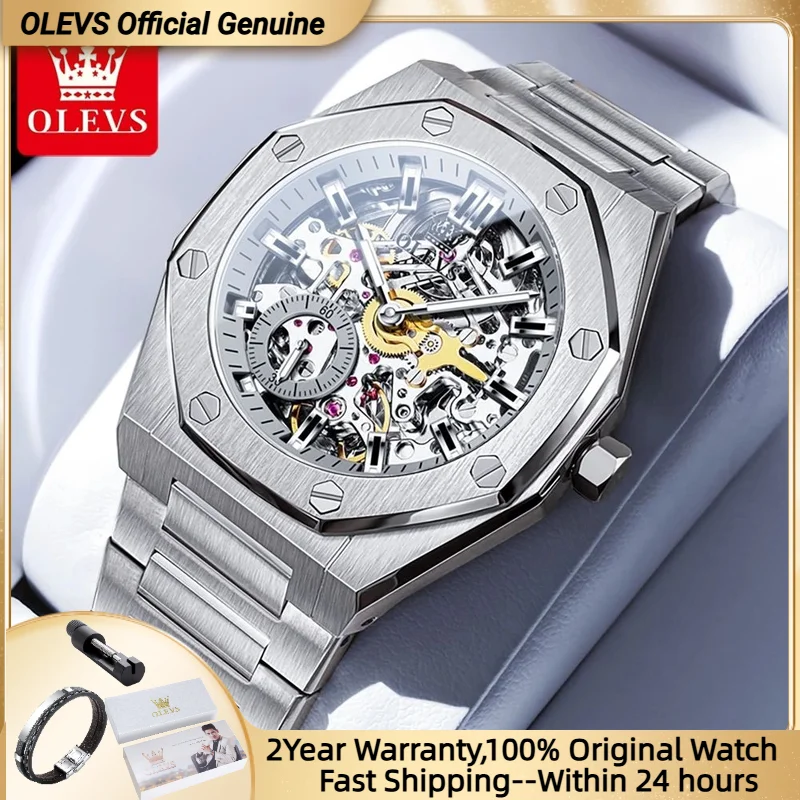 OLEVS 6669 Solid Steel Mens Watch Trendy Hollow out Dial Deep Waterproof Casual Watches Automatic Mechanical Watch
