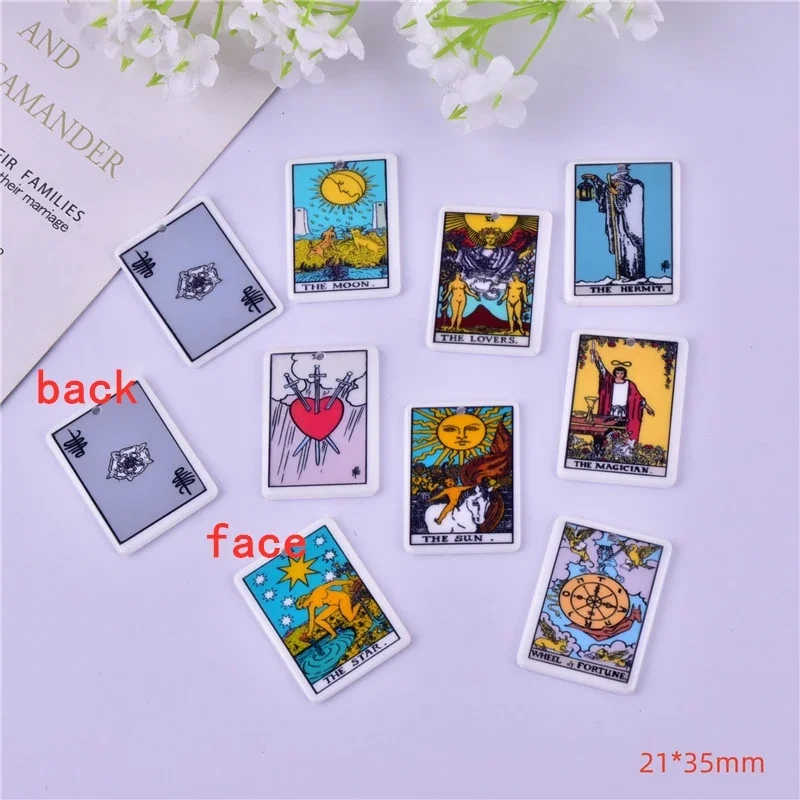 Mix 10pcs/pack Tarot Card Acrylic Charms Divination Pendant For Jewelry Making Craft DIY 34*25mm