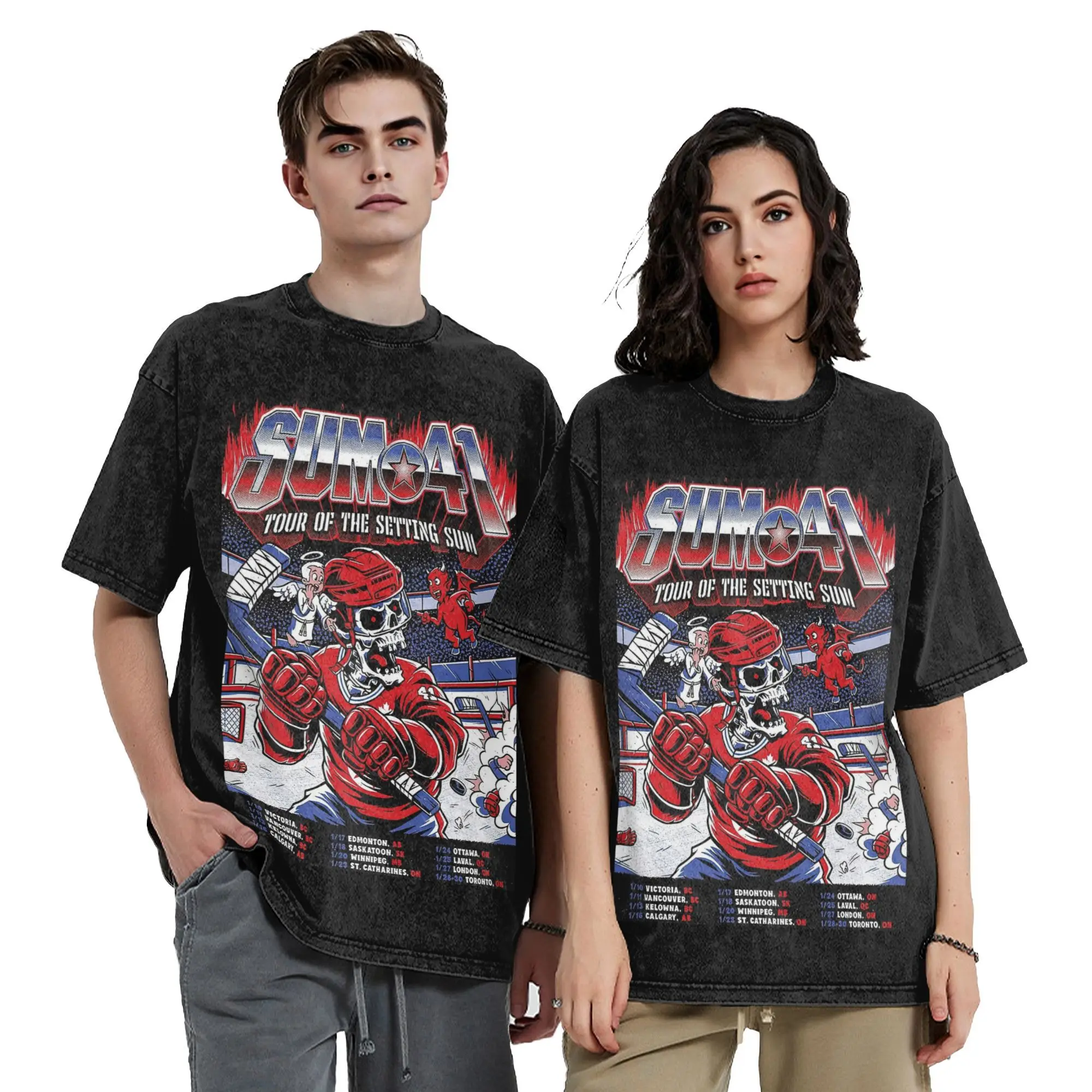 The Final Tour the Setting Sum 41 T Shirts Hip Hop Washed Cotton Oversize T-Shirts  Retro Men Women Streetwear Summer Tee Shirt