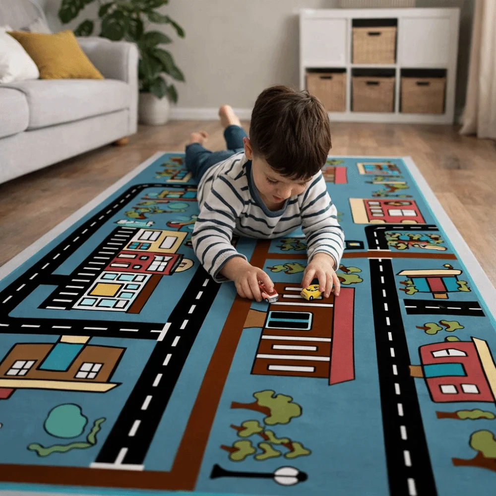 Floor Mat Cartoon Pattern Educational Carpet Soft Non Slip Play Mat Fun Learning Animal Number Hopscotch Carpet Crawling Area