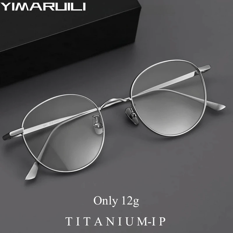 YIMARUILI Retro Round Pure Titanium Men and Women Eyeglasses Frame Ultra-light Luxury Optical Prescription Wide-rimmed Glasses
