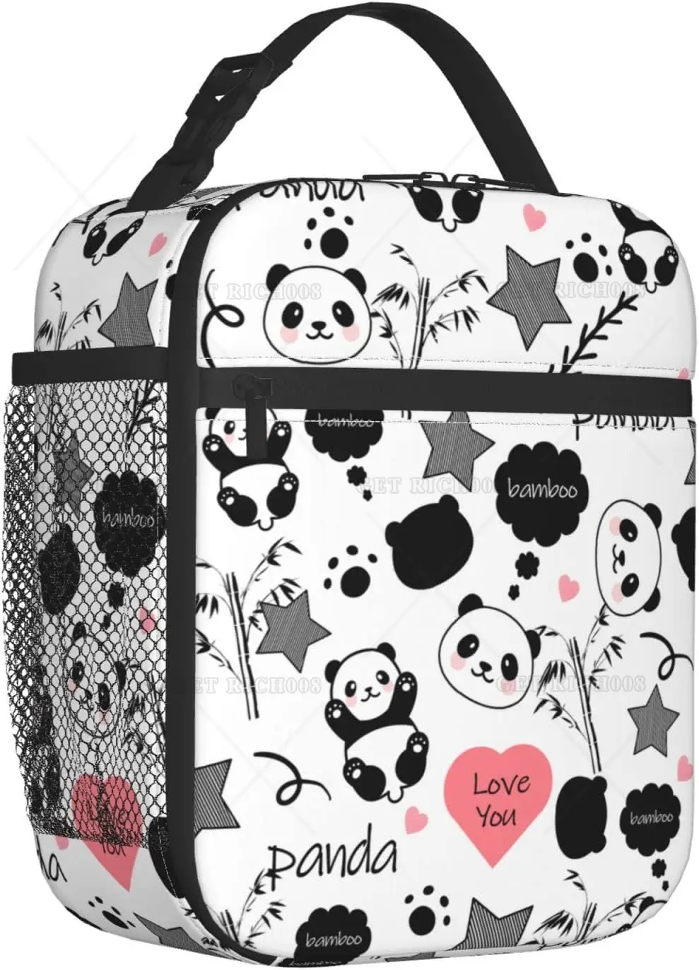 Panda Isolado Sacos de Almoço Térmico para Mulheres, Sacola Animal Bonito, Lancheira com Bolso Frontal, Trabalho de Escritório, Piquenique