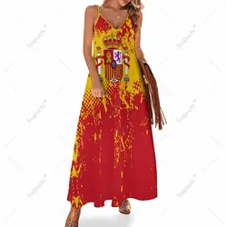 Long Dresses Dress Spain Flag Print New Casual Sleeveless Women's V-Neck Printed Dress Swing Retro Dresses
