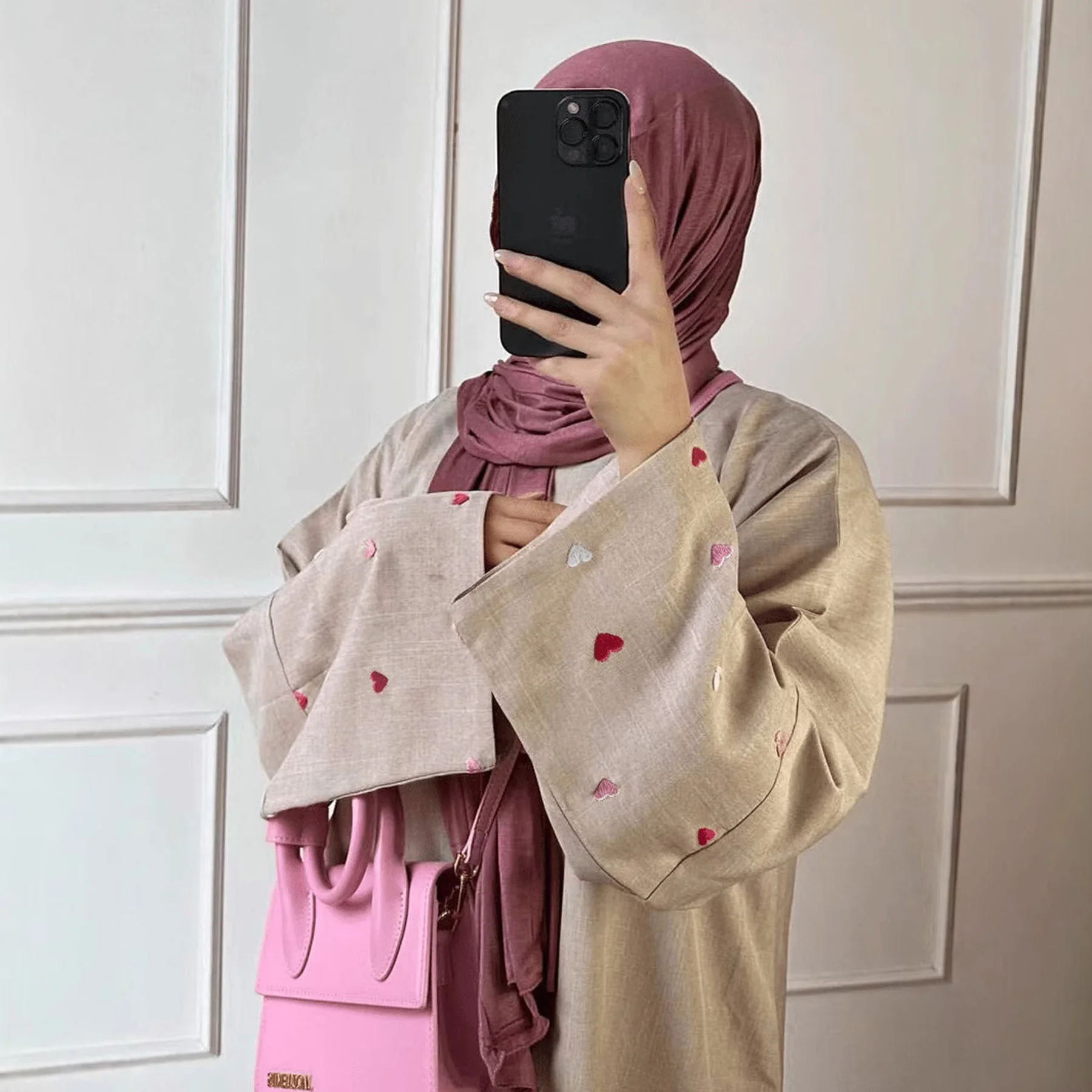 Women's Love Heart Embroidery Muslim Abaya Elegant Loose Ramadan Eid Dubai Arab Long Robe Islam Fashion Abayas For Femme Musulma