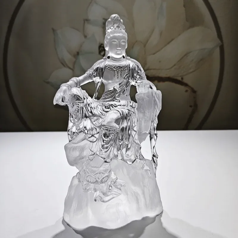 Glazed Guanyin Bodhisattva Statue Ancient Style Ceramic Buddha Figure Home Decor Ornament Religious Art Craft Gift for Temple