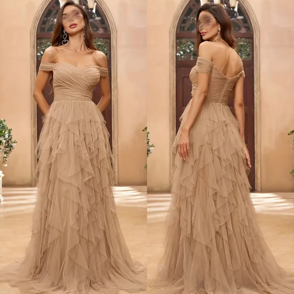 Customized Net Criss-Cross Pleat Ruffle Sweetheart Neck A-line Long Dresses Bespoke Occasion Wedding Party Gown Simple Elegant