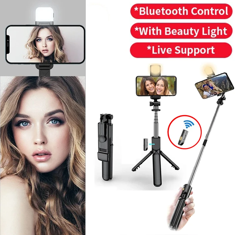 Bluetooth Wireless Selfie Stick Mini Tripod Monopod Remote Shutter With Fill Light for iPhone Samsung Xiaomi Phone Holder