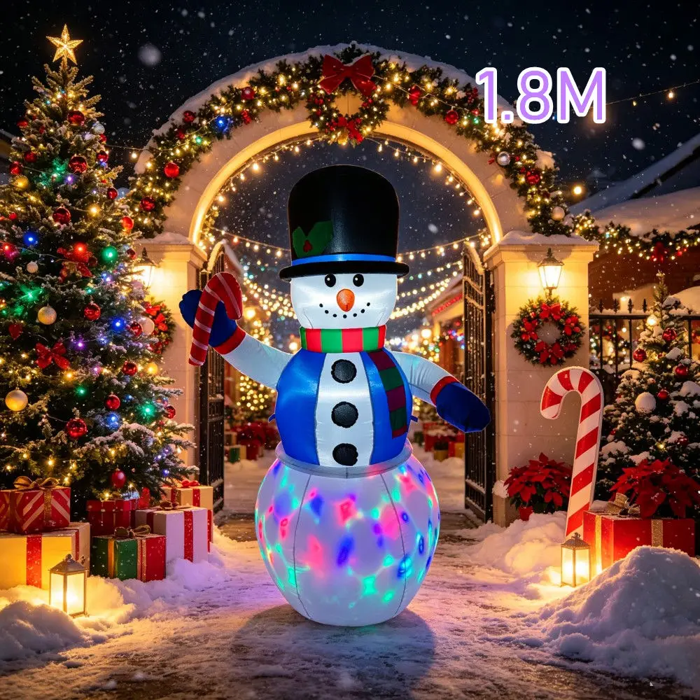 1.8M Christmas Inflatable Snowman Hand-Held Candy Stick Built Rotating Color LED Lights For Outdoor Courtyard Garden Decoration view 2