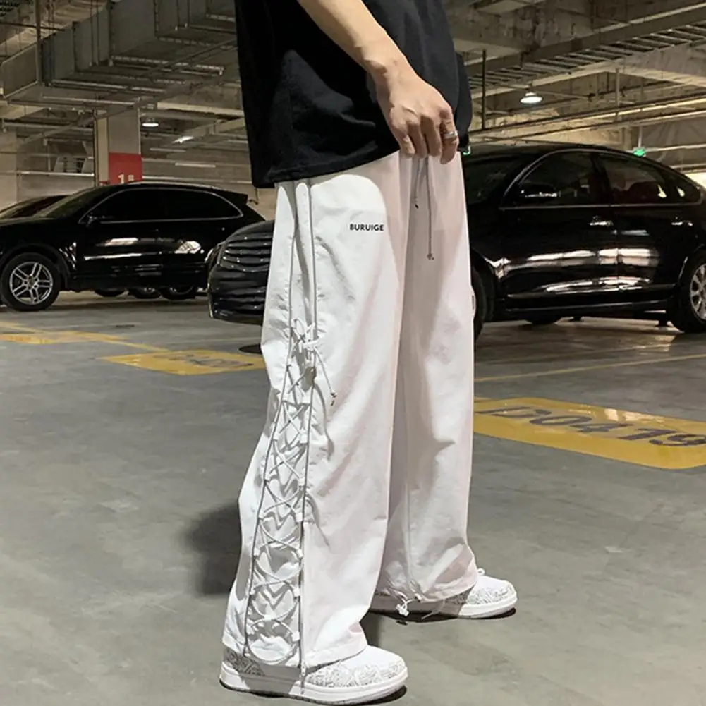 Trendy Skateboard Pants Drawstring Cuffs Breathable Straight Fit Men Sweatpants Daily Clothing