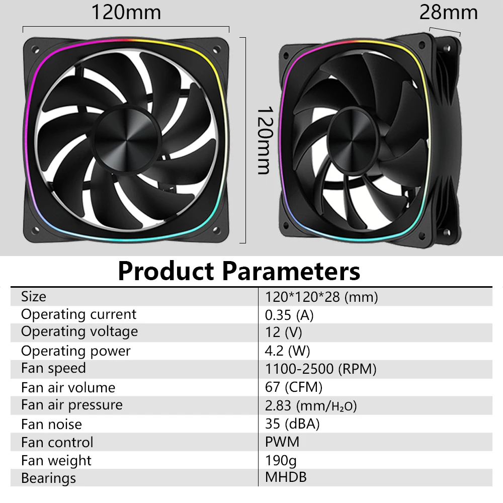120mm Cooling Fan for Computer Case ARGB PWM Control Air Cooler for PC Case