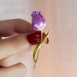 Charm Enamel Tulip Flower Brooches For Women Elegant Temperament Weddings Office Party Brooch Pins Fashion Clothing Accessories