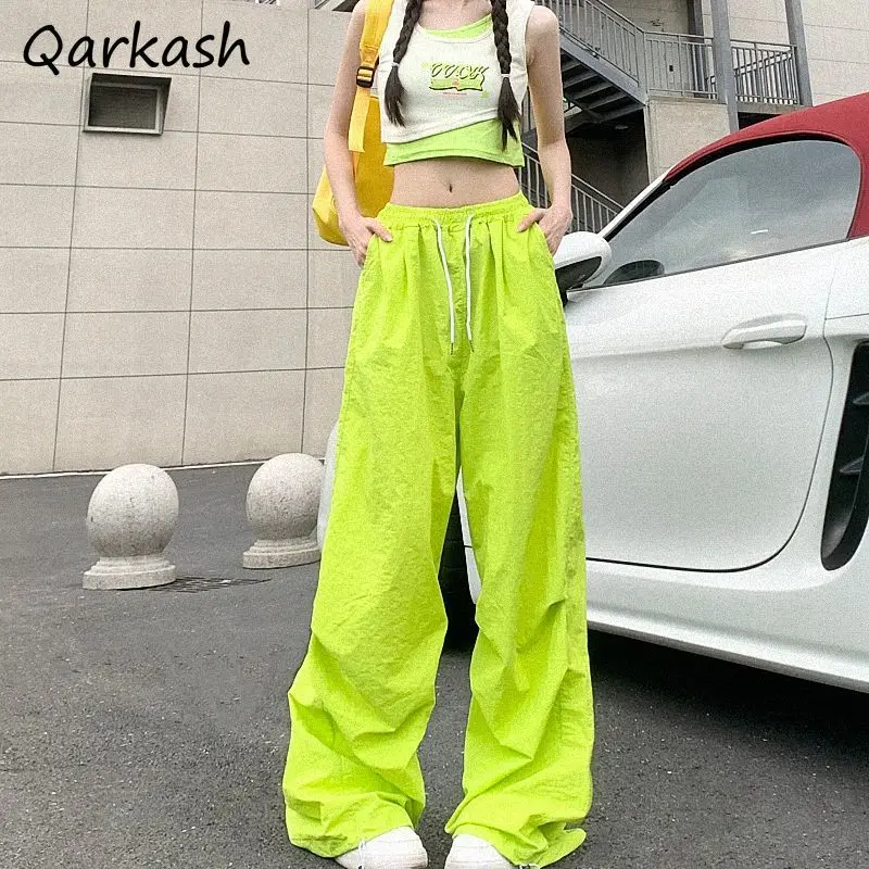 

Pants Women Streetwear All-match Solid Sweet Cool Lazy Style High Waist Drawstring Loose Casual Thin Quick Drying Sports Summer