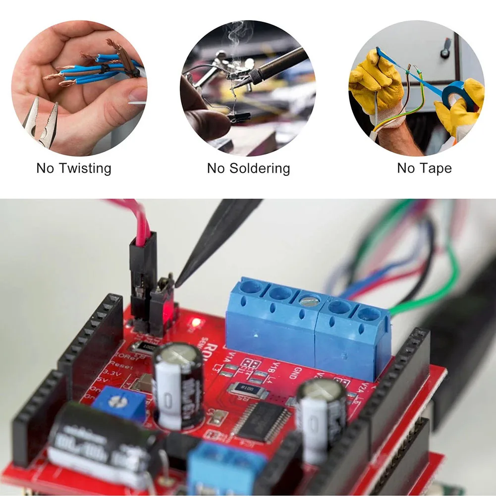100PCS PCB Mount Screw Terminal Block Connector Kit, 5mm Pitch 2P 3P 4P, Blue PA66 Copper, For Arduino DIY Electronics, 14-22AWG