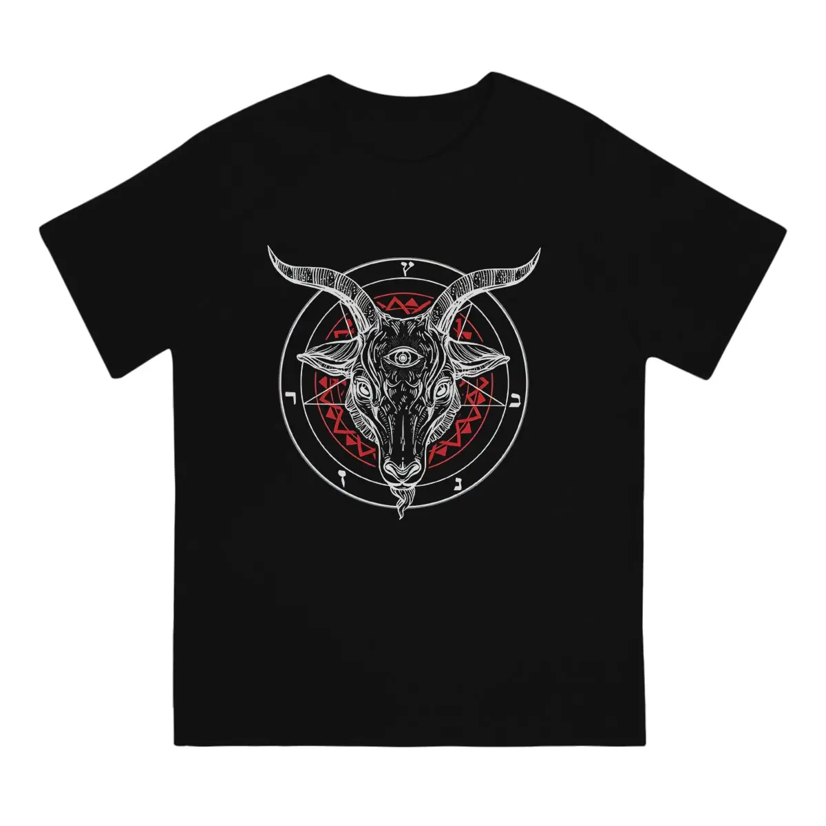 Baphomet Circle Satan Symbol Lucifer Devil T-Shirt for Men Satanic Goat Novelty Pure Cotton Tees O Short Sleeve T Shirts Gift