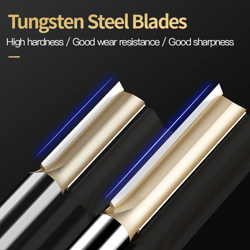 HUHAO 2PCS Straight Router Bits 2 Flute Plunge Milling Cutter 1/2 1/4 Shank Carbide Tipped Woodworking Trimming Slotting Tool