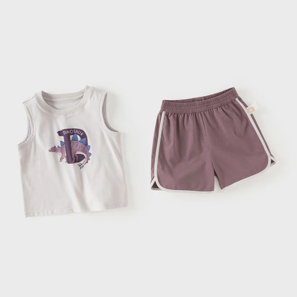 Dave Bella Boys Printed Summer T-shirt 2PCS Set Childern Sleeveless Top+Shorts Suits Kids Clothing Trousers Pullover DB2261304
