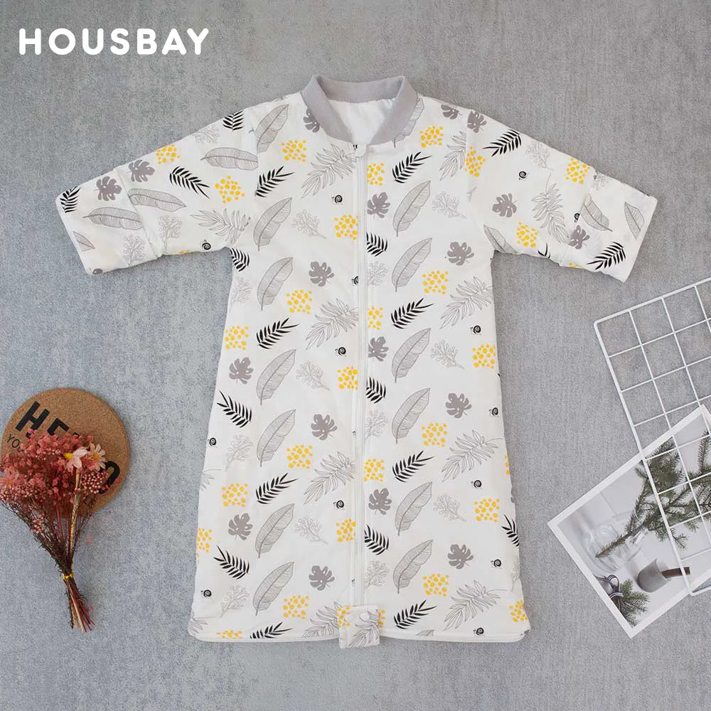 

Детский спальный мешок с чехлом для рук младенцев, 3-сторонняя молния, мягкий хлопковый мешок с принтом листьев, тонкий осенний спальный мешок для малышей 0-24 месяцев