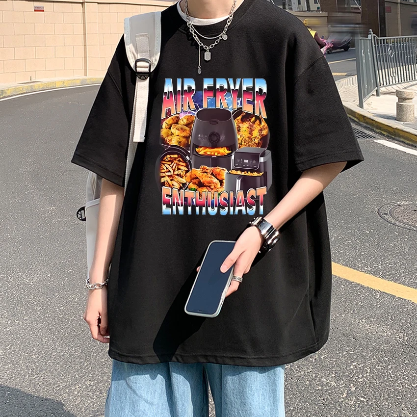 

2026 New Air Fryer Enthusiast Funny Cooking Meme Graphics short sleeve T-shirt Unisex Funny 100% Cotton T shirts Men Women Tops