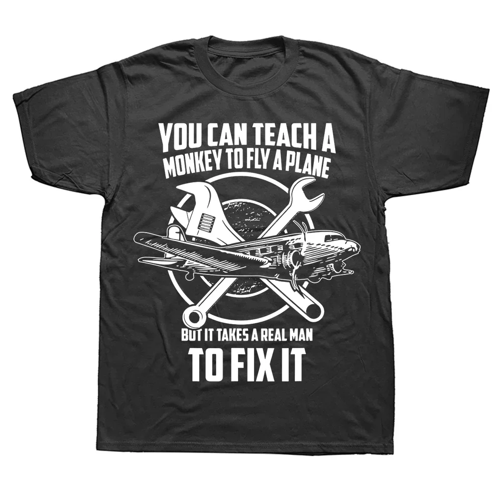

Novelty Awesome Airplane Mechanic Real Man Fix Plane Classic T Shirts Graphic Streetwear Short Sleeve Birthday Gifts T-shirt
