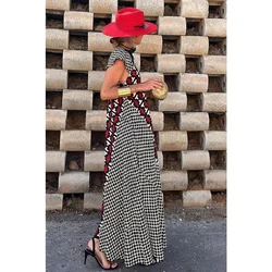 New Women's V-neck Printed Long Dress Fashionable Leisure Vacation Women's Loose Large Hem Dress