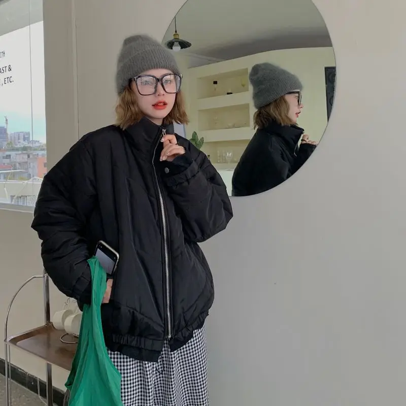 

Black Short Cotton Jacket Women's Korean Design Sensation Warm Stand Collar Winter High-End Feelings Versatile Outerwear
