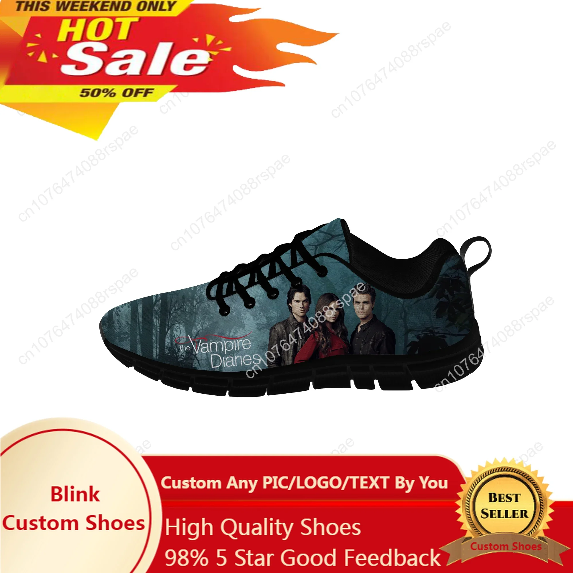 Zapatillas de deporte The Vampire Diaries para hombre y mujer, zapatos de tela informales para adolescentes, zapatillas de lona para correr, zapatos ligeros con estampado 3D, negro