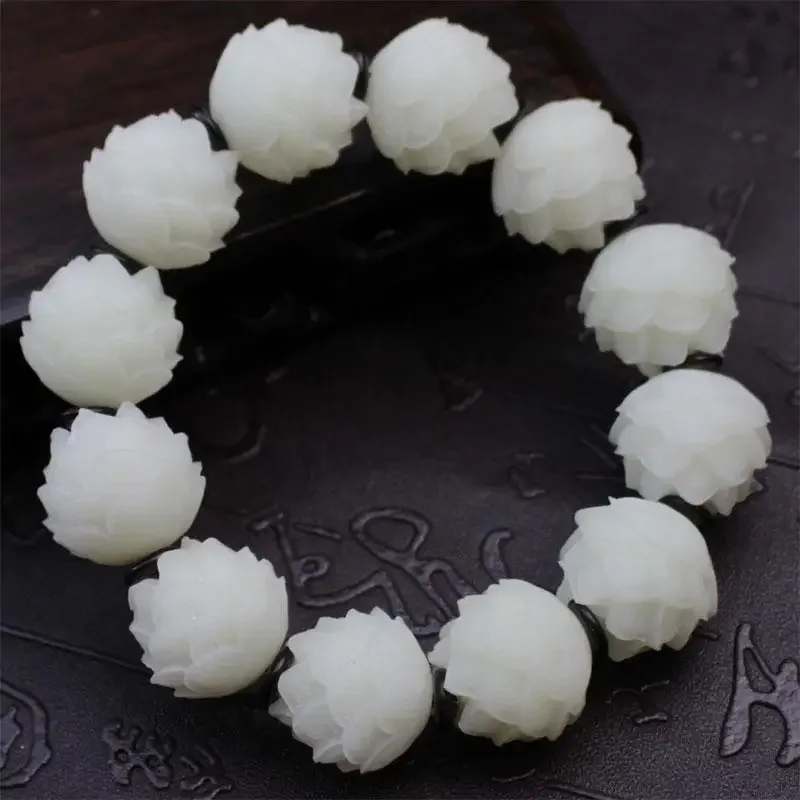 

Natural bodhi root, white jade bodhi seed bracelet, 5-layer lotus flower, simple ancient style, men's and women's jewelry