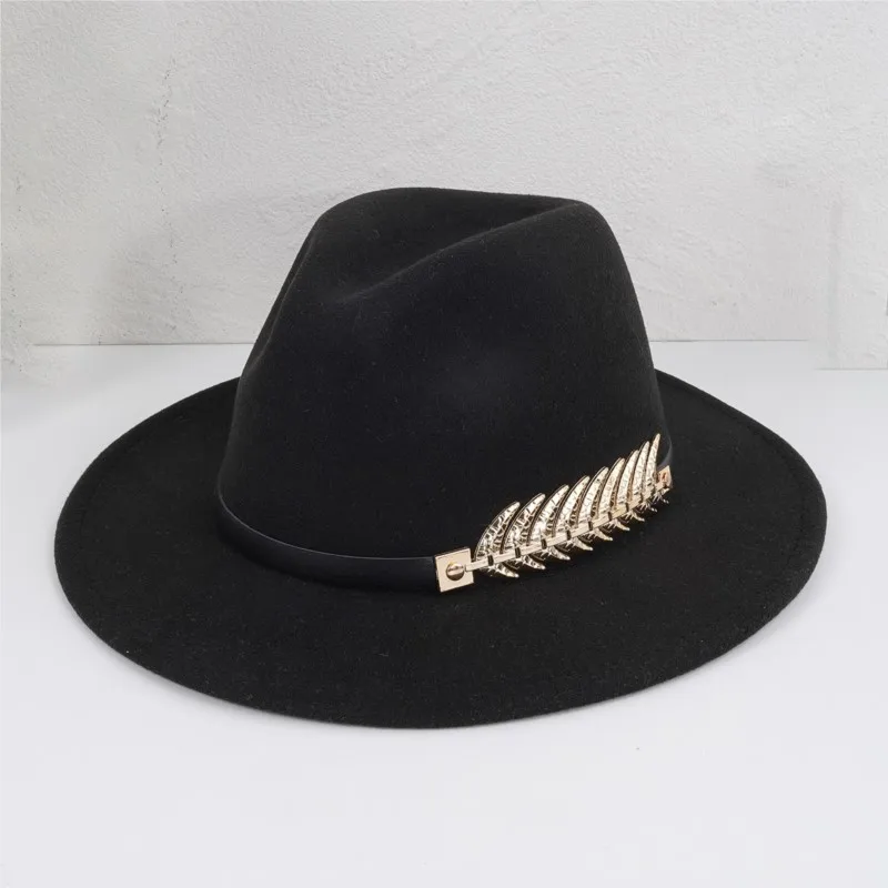 Neutral top hat elegant casual accessory fishbone leaf light luxury wide-brimmed date