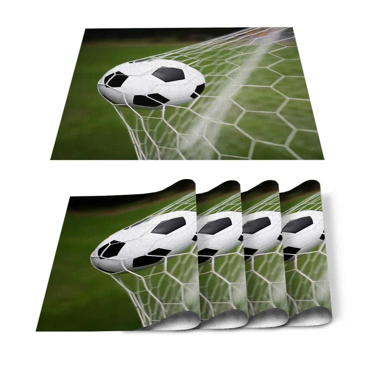 4Pcs Placemat Soccer Balls Football Field Printed Table Mat For Tables Heat Insulation Cotton Linen Kitchen Dining Pads