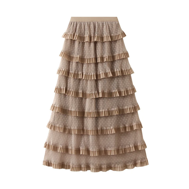 Dot Mesh Tutu Cake Skirt 2025 Spring Summer Sweet Elegant Beautiful A-line High Waist Tulle Long Skirt